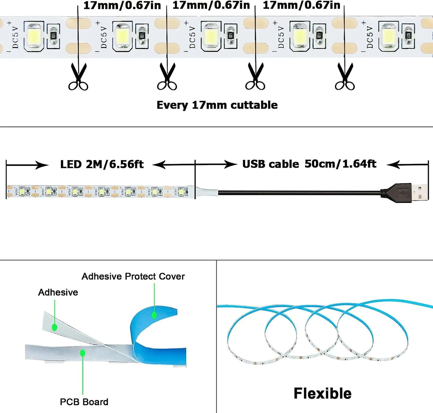 USB LED Strips White/ Warm light